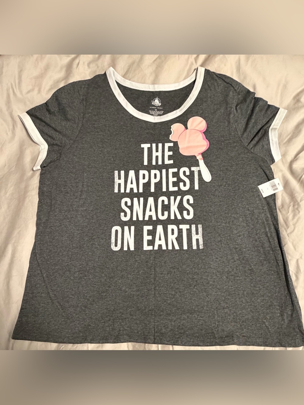 Disney Gray Tee with Pink Mickey Ice Cream Graphic